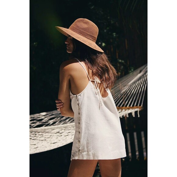 Free People Free-Est Beachside Cotton-Linen Mini Dress Ivory Slip Beach M 281374 - Picture 3 of 8